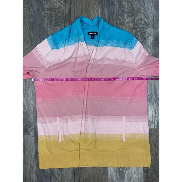 Lands End Multicolor Striped Cardigan 1X 16W 18W Open Front Sweater Long Sleeve - Picture 7 of 9